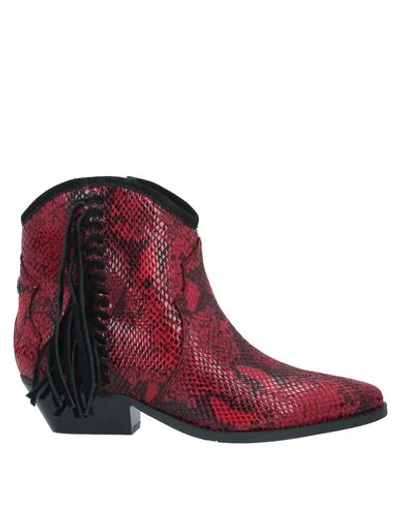 Shop Guess Woman Ankle Boots Red Size 7 Soft Leather, Textile Fibers