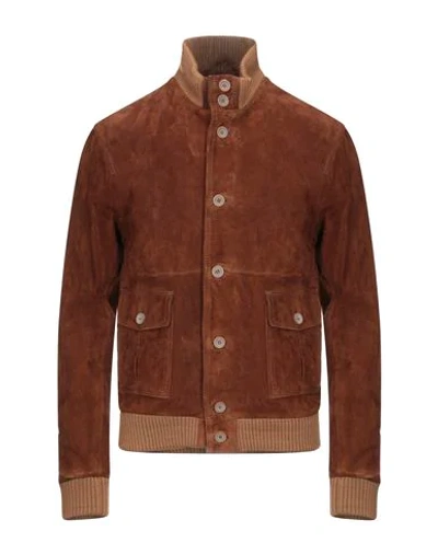 Shop Aglini Leather Jacket In Brown