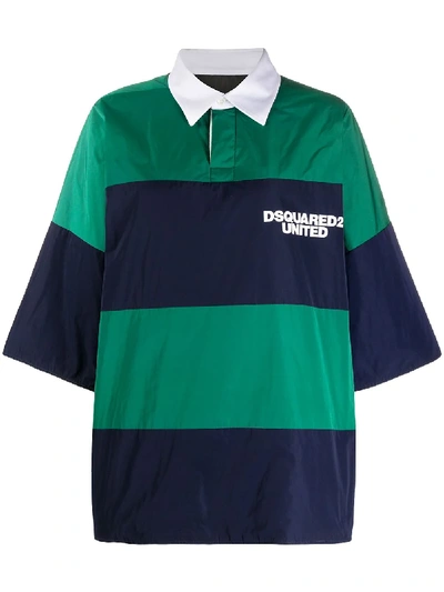 Shop Dsquared2 Oversize Striped Rugby Shirt With Logo In Blue
