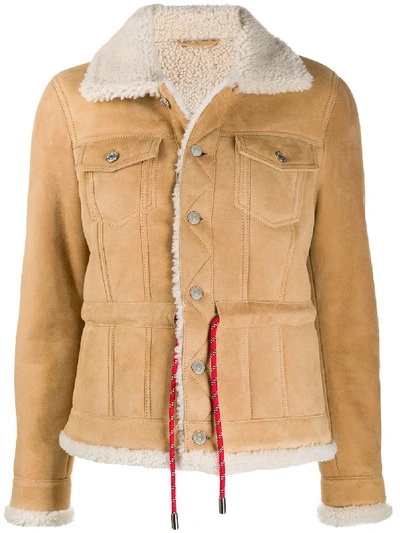 Shop Dsquared2 Sheepskin Jacket With Contrast Belt In Neutrals