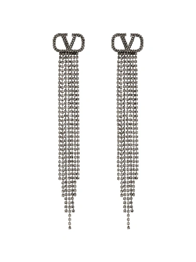 Shop Valentino Vlogo Crystal Drop Earrings In Black