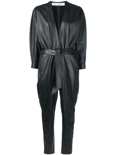 Shop Iro Healy Belted Leather Jumpsuit In Black
