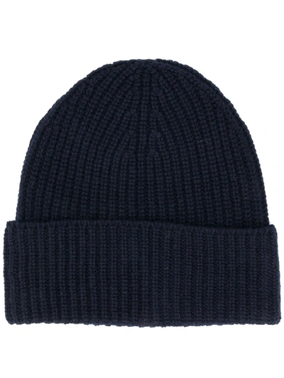 Shop Agnona Ribbed Knit Cashmere Beanie In Blue