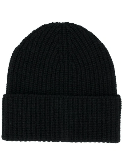 Shop Agnona Ribbed Knit Cashmere Beanie In Black