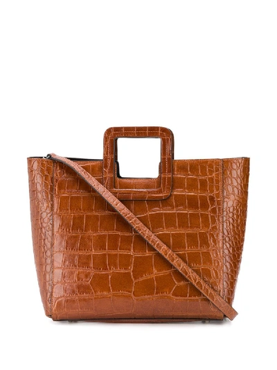 Shop Staud Shirley Crocodile-effect Tote Bag In Brown