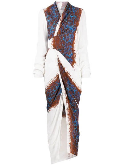 Shop Rick Owens Abstract-print Wrap Maxi Dress In White