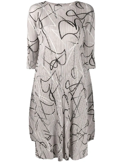 Shop Issey Miyake Pleated Abstract Print Dress In Brown