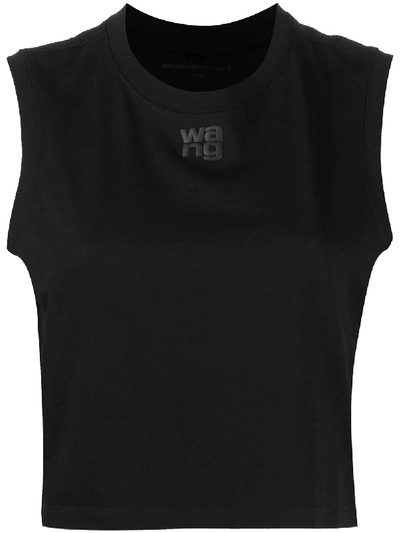 Shop Alexander Wang T Logo-print Cropped Top In Black