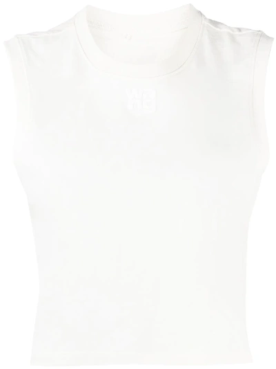 Shop Alexander Wang T Logo-print Sleeveless Top In White