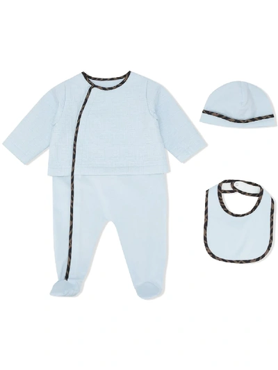 Shop Fendi Ff-trim Three-piece Set In Blue