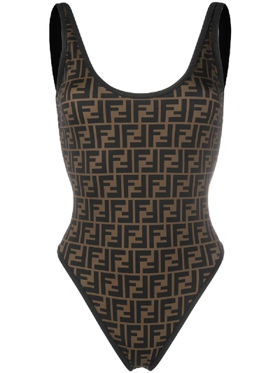Shop Fendi Ff Motif Swimsuit In Black