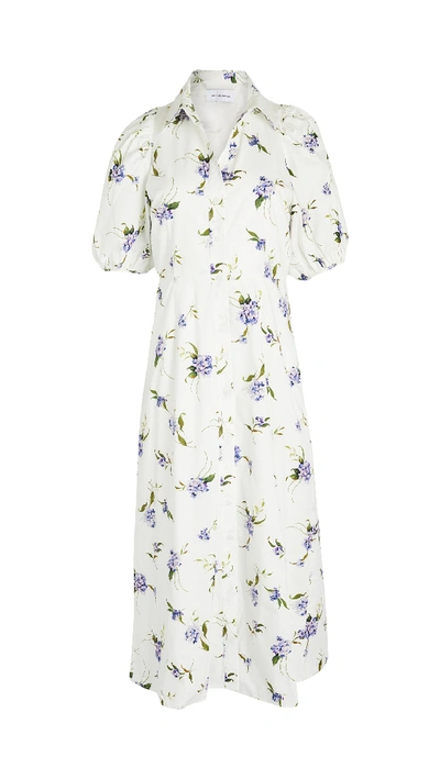 Shop Les Rêveries Puff Sleeve Shirt Dress In Lavender Hydrangea White
