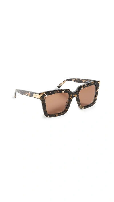 Shop Bottega Veneta Acetate Square Sunglasses In Shiny Intreccio Pattern