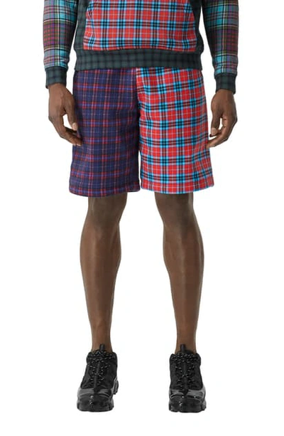 Shop Burberry Husky Patchwork Drawstring Shorts In Navy Pattern