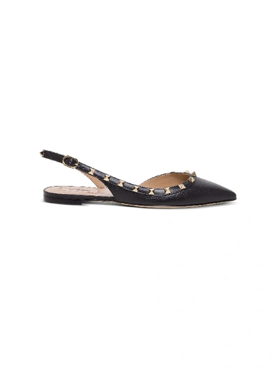 Shop Valentino Rockstud Slingback Ballerina Shoes In Black