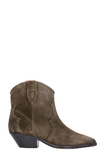 Shop Isabel Marant Dewina Texan Ankle Boots In Green Suede