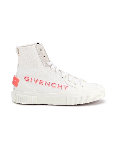 Shop Givenchy Logo Print High-top Sneakers In White/pink