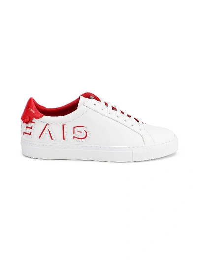 Shop Givenchy Reverse Logo Sneakers In White/red
