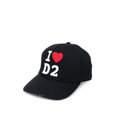 Shop Dsquared2 Heart Logo Black Baseball Cap In Nero