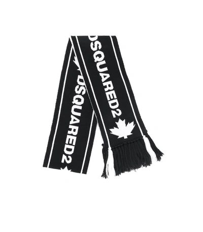 Shop Dsquared2 Black Jacquard Scarf With White Logo In Nero (black)