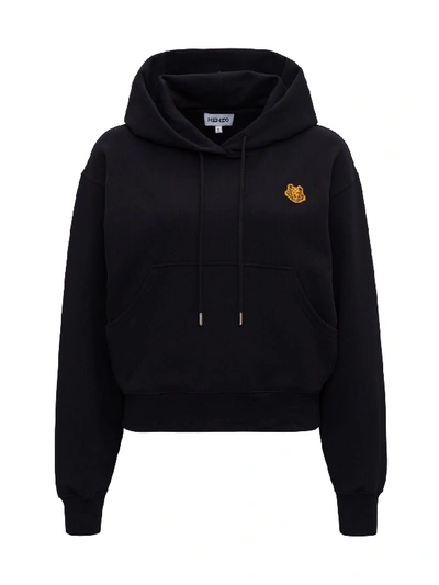 Shop Kenzo Cropped Hoodie With Tiger Crest In Black