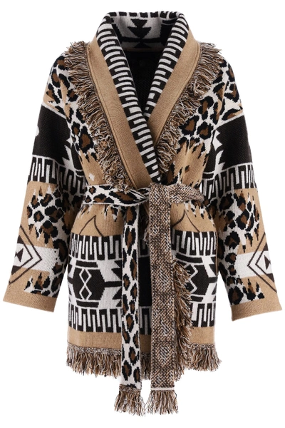 Shop Alanui Icon Leopard Cardigan In Rhum Camel Multicolor (brown)