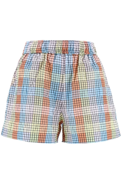 Shop Ganni Check Shorts In Multicolour (yellow)