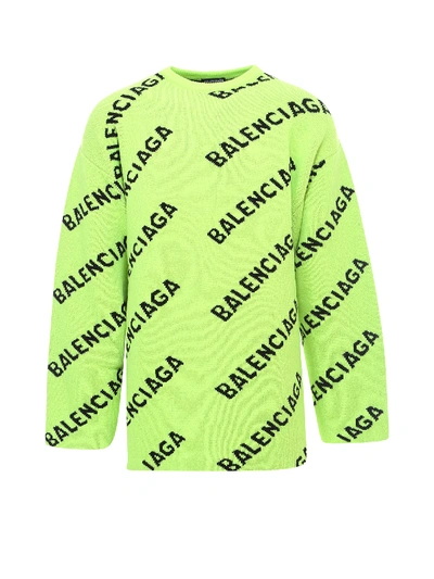 Balenciaga Logo jacquard Wool blend Sweater In Green ModeSens