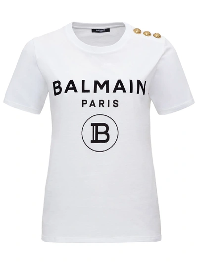 Shop Balmain Tee With Logo In White