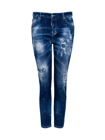 Shop Dsquared2 Turn-up Distressed Jeans In Blu