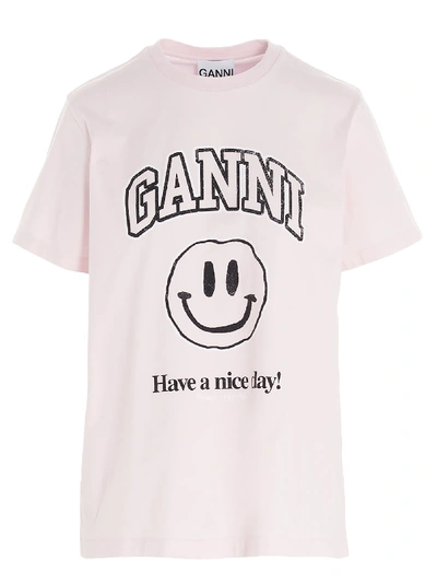 Shop Ganni Smiley T-shirt In Pink
