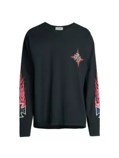 Shop Rhude Long-sleeve Neon Flame Graphic T-shirt In Black