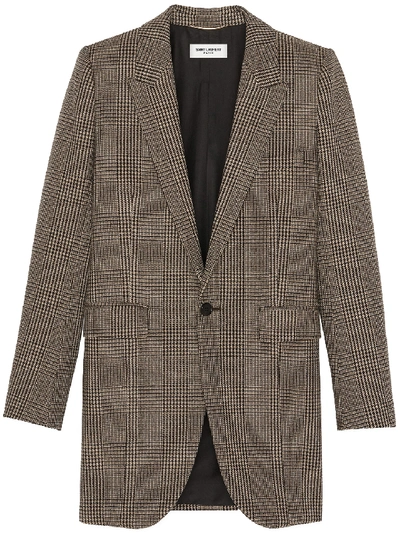 Shop Saint Laurent Jacket In Prince Of Wales Tweed In Beige