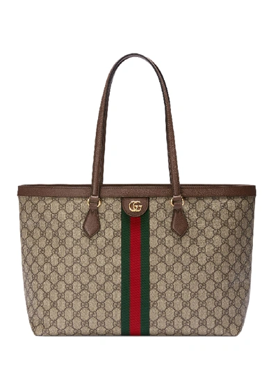 Shop Gucci Ophidia Gg Medium Shopping Bag In Beige