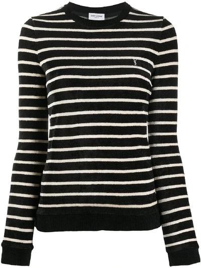 Shop Saint Laurent Striped Velvet Sweatshirt In Black