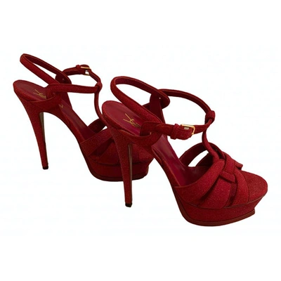 Pre-owned Saint Laurent Tribute Red Glitter Sandals