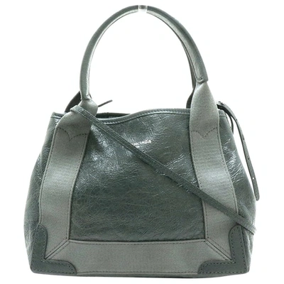 Pre-owned Balenciaga Navy Cabas Grey Leather Handbag