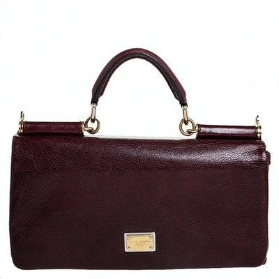 Pre-owned Dolce & Gabbana Sicily Burgundy Leather Handbag