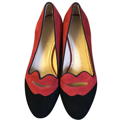 Pre-owned Charlotte Olympia Black Suede Flats