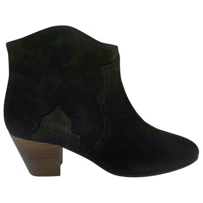 Pre-owned Isabel Marant Dicker Khaki Velvet Ankle Boots