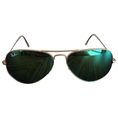 Pre-owned Ray Ban Aviator Green Metal Sunglasses