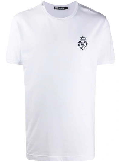 Shop Dolce & Gabbana Embroidered Logo Cotton T-shirt In White