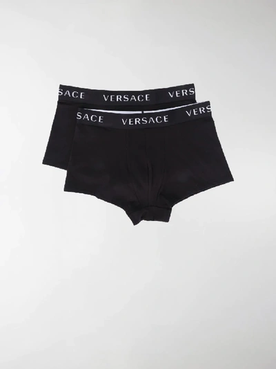 Shop Versace Logo-waistband Boxers - 2 Pack In Black