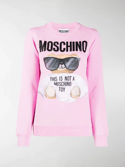 Shop Moschino Logo Embroidered Graphic Print Sweatshirt In Pink