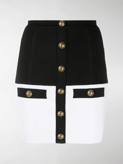 Shop Balmain Two-tone Mini Skirt In Black