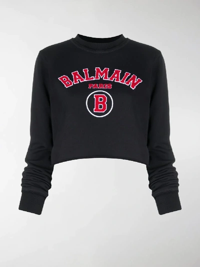 Shop Balmain Contrast Logo Sweatshirt In Black