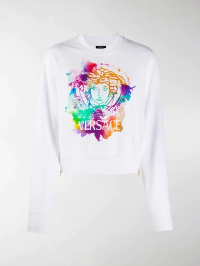 Shop Versace Medusa Tie-dye Sweatshirt In White