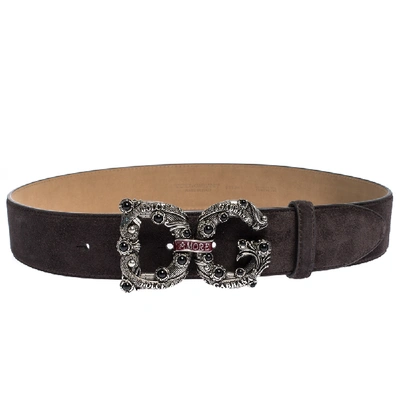 Pre-owned Dolce & Gabbana Dark Brown Suede Leather Dg Amore Logo Belt 95m