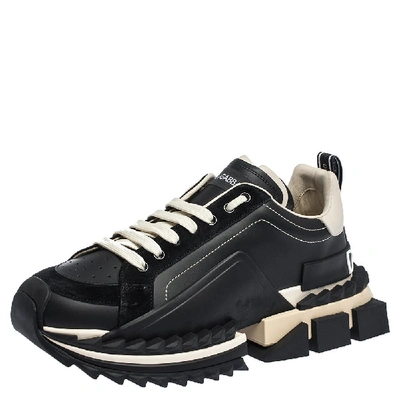 Pre-owned Dolce & Gabbana Black Two-tone Leather Super King Platform Sneakers Size 44 In Multicolor