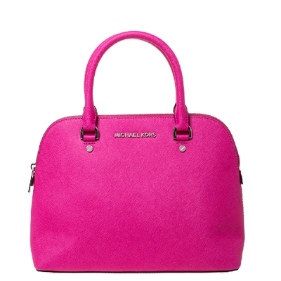 Pre-owned Michael Michael Kors Fuchsia Leather Cindy Dome Satchel In Pink
